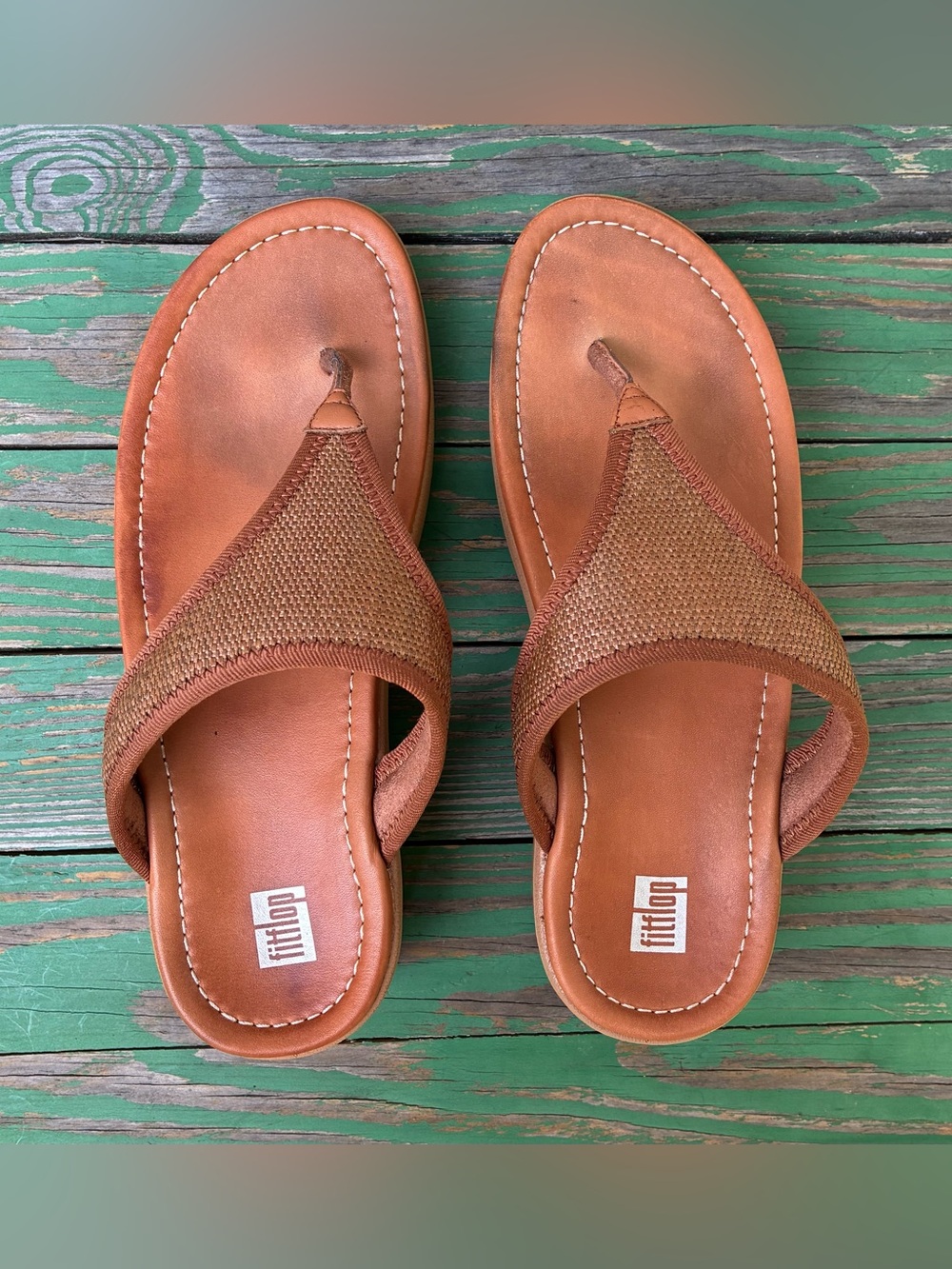 FitFlop Lulu Leather Platform Thong Wedge Sandals Sz 9 Brown
